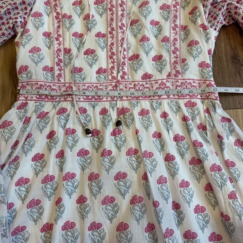 Haute Hippie Women's Large White Pink Boho Floral Long Sleeve Mini Dress NWOT - Picture 4 of 8